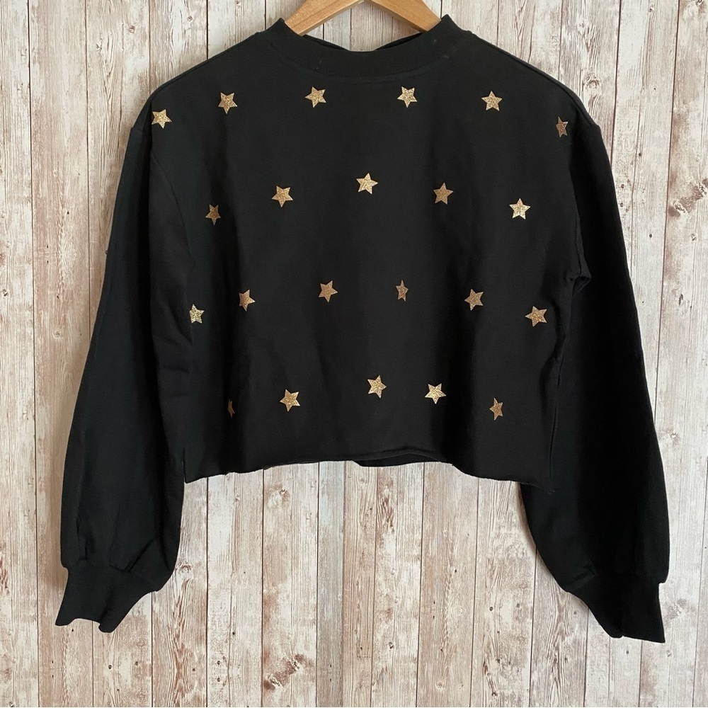 Beach Riot Long Sleeve Cropped‎ Star Print Pullover Top Size Small